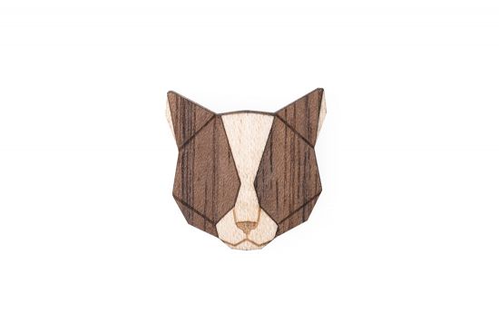 Drevená brošňa Grey Cat Brooch