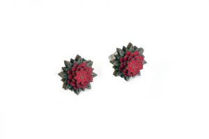 Drevené náušnice Red Flower Earrings