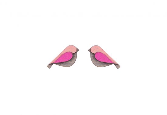 Drevené náušnice Pink Bird Earrings