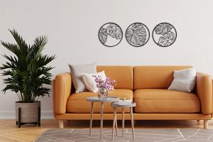 Drevená dekorácia Monstera Wall Trio