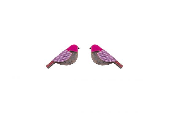 Drevené náušnice Purple Cutebird Earrings