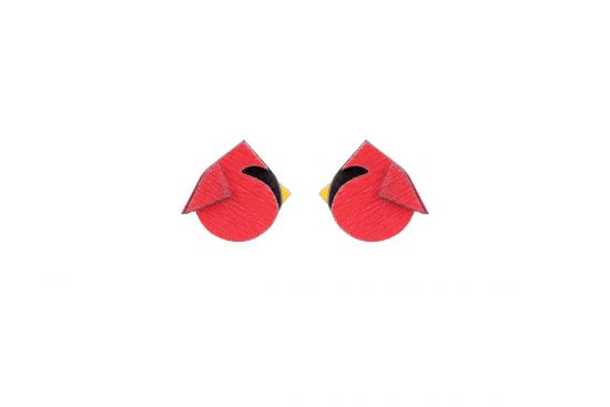Drevené náušnice Red Cutebird Earrings