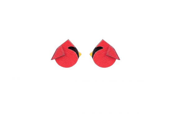 Drevené náušnice Red Cutebird Earrings