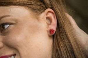 Drevené náušnice Red Cutebird Earrings
