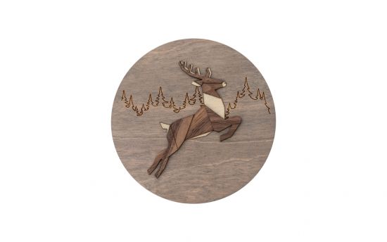 Dark Jumping Deer Wooden Image