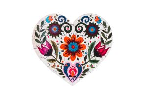 Mini – Drevené puzzle Folklórne Srdce biele
