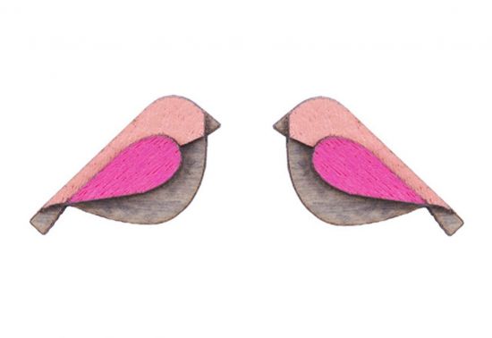 Drevené náušnice Pink Bird Earrings