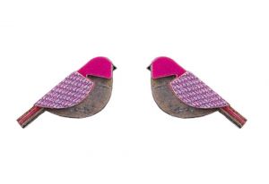 Drevené náušnice Purple Cutebird Earrings
