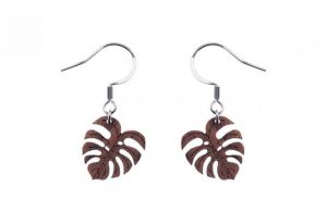Drevené náušnice Monstera Earrings