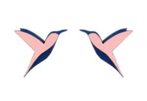 Drevené náušnice Pink Hummingbird Earrings