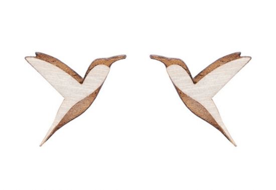 Drevené náušnice Natural Hummingbird Earrings