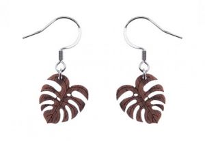 Drevené náušnice Monstera Earrings