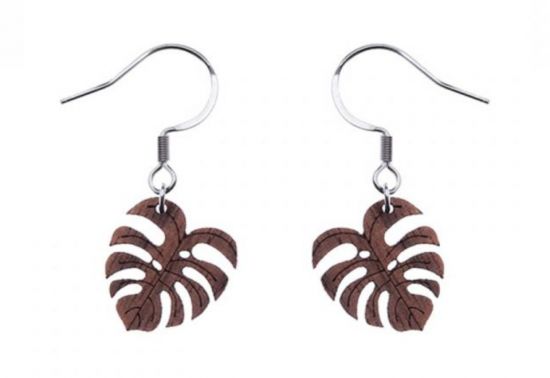 Drevené náušnice Monstera Earrings
