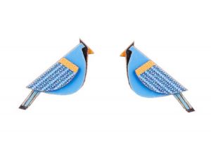 Drevené náušnice Blue Cutebird Earrings
