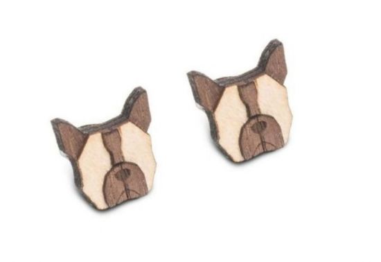 Drevené náušnice French Bulldog Earrings