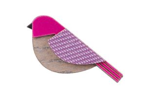 Drevená brošňa Purple Cutebird Brooch