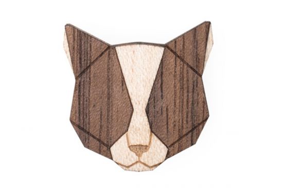 Drevená brošňa Grey Cat Brooch