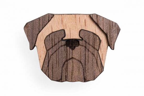 Drevená brošňa Pug Brooch