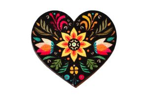 Drevená brošňa Ľudové srdce – Čierna