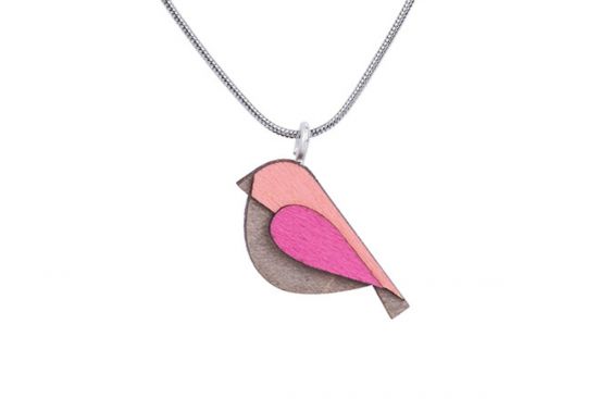 Drevený prívesok Pink Bird Pendant