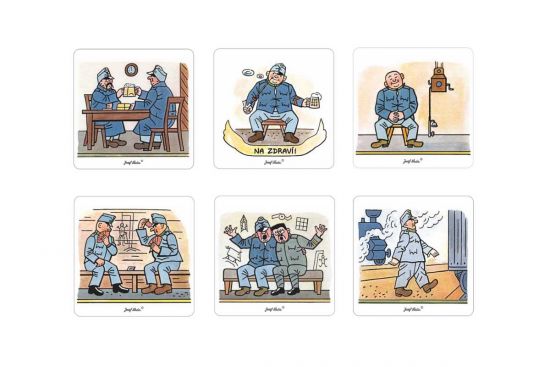 Drevená podložka pod pohár Dobrý vojak Švejk, 6 ks – Josef Lada ©