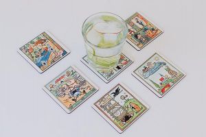 Drevená podložka pod pohár Veselé podložky, 6 ks – Josef Lada ©